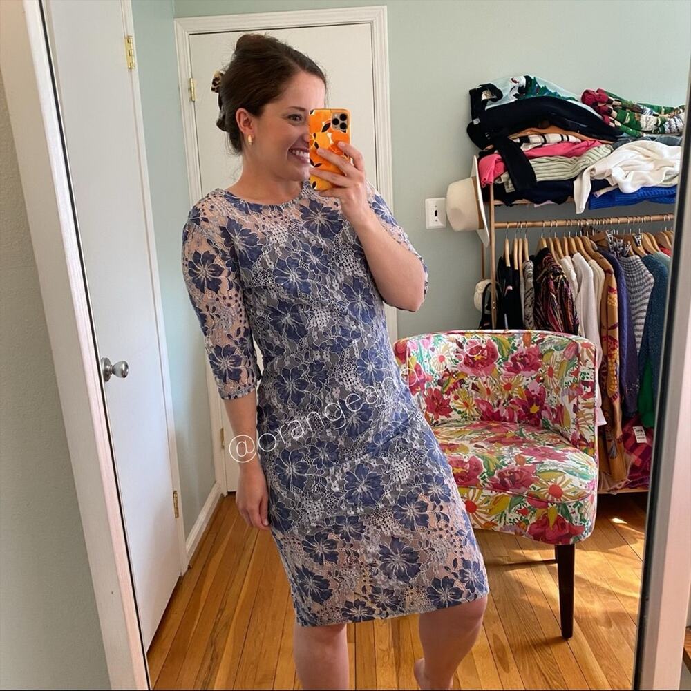 NWT VONE Antropologie Blue White Floral Lace Mini Dress Small - Picture 7 of 14